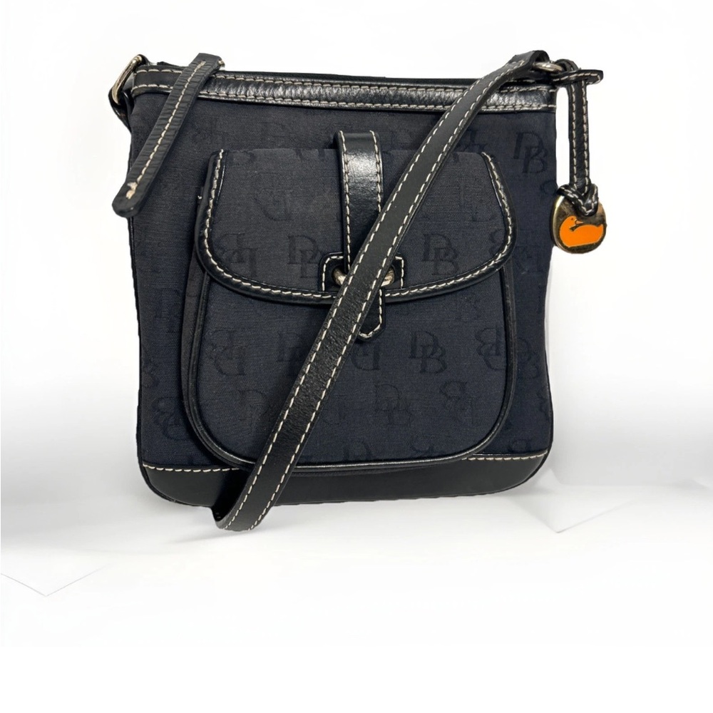 DOONEY & BOURKE Black Monogram Canvas Leather Trims Small Crossbody Bag